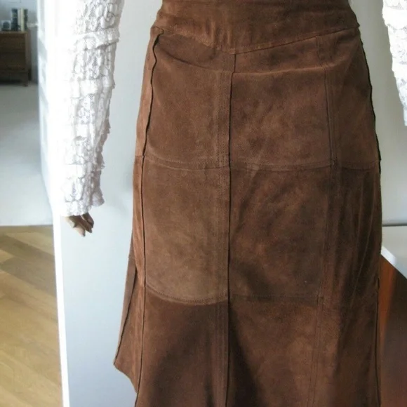 Vintage GAP KHAKIS BROWN SUEDE LEATHER MIDI SKIRT - Picture 3 of 8